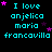 Pixelated cyan text on black background with pink stars, repeating 'I love anjelica maria francavilla' in