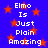 Blue background with red stars and white text reading "Elmo Is Just Plain Amazing" repeated in two