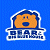 A split-screen pixel art image showing a cartoon bear icon on the left and green text on the right, both in low-resolution 8-bit style with blue and dark green backgrounds respectively.