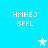 Pixelated white text 'HMHEJ' and 'BFFL' on bright cyan background with two star icons, one solid white and one light blue.