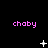 Pixelated pink text 'chaby' repeated across a black background with white star-like symbols in various states of animation.