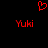 Red pixelated heart symbol above two red 'Yuki' text instances on black background.