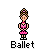 Pixel art of a ballerina in pink outfit with brown hair, shown in multiple static poses on gray background.