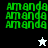 Green pixelated text 'Amanda' repeated three times per on black, gray, white backgrounds with a star symbol below