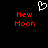 Pixelated white heart symbol above red text reading New Moon on black background.