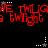 Red pixelated text repeats across a black background with white and gray star-like shapes shifting positions between frames.