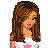 Pixelated image of a female character with long brown hair wearing white top and pink pants, accompanied by text reading "I bust mine to kick yours" in bright purple letters.