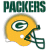 Static pixelated icon featuring the Green Bay Packers logo with a yellow football helmet and green 'G' emblem above bold green text reading "PACKERS" on white background.