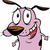 Pixelated pink cartoon character with large white eyes, black pupils, and a wide open mouth showing teeth holding a brown bowl.
