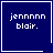 Four blue square display "jennnnn blair." text with a white heart in top-right and white star in bottom-right