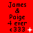 Red background displays repeated text "James & Paige 4 ever <333" with animated white symbols changing across three