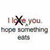 six distinct pixelated images with text and characters including a crossed-out 'I love you' message, green background with dancing figure, pointing hand gesture, pink background with Alice in Wonderland elements, Spongebob Squarepants face, and multicolored 'raw' text