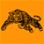 Brown pixelated animal figure in a crouched pose on solid orange background, no visible text or additional elements.