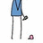Pixelated character in blue top and white pants holding a black object, standing over a small pink item on white background with pink and gray sections.