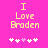 Pixelated text "I Love Broden" in yellow on pink background with five white and pink heart symbols below.