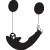Black and white pixelated icon showing two dark oval shapes connected by thin lines to a curved black base with a small circular detail.