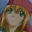 Pixelated static image of a cartoon character with light brown hair, green eyes, and a red headband against a blue background.