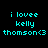 Pixelated cyan text on black background with green highlight bars shifting across different lines of the phrase "i lovee kelly thomson<3".