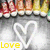 A heart-shaped neon outline with the word 'Love' in different colors below it, set against a blurred background of colorful bottles.