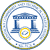Circular icon with blue and yellow elements featuring a classical building facade and a yellow ring symbol on a light background.