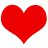 Two identical red heart shapes side-by-side on a white background, each with smooth curved edges and no additional details.