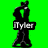 Black silhouette figure with green accents on a bright green background, displaying 'Tyler' text in the first frame and missing it in the second.