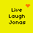 Yellow background with four identical text blocks reading "Live Laugh Jonas" and two distinct pixelated symbols: a red heart above the top-left block and an orange starburst above the top-right block.
