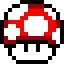 Pixelated mushroom-shaped icons with white caps and black stems in a , each cap displaying distinct color gradients from red to purple