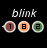 Pixelated static image featuring the word 'blink' above three circular icons with numbers 1, 8, and 2 on colored backgrounds against a black backdrop.
