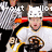 Pixelated image of a person in hockey gear with orange and red accents, wearing a white helmet and jersey.