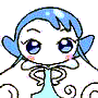 Four distinct cartoon character expressions with blue hair, light blue dress, and pink cheeks arranged in a