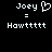 Pixelated text and symbols on black background with heart symbol next to 'Joey' in left , identical right without heart
