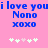 Blue pixelated text on pink background reads "i love youi love you Nono Nono xoxo xoxo" with white and light pink stars below.