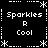 Black background with white pixelated text and symbols arranged in a pattern, featuring repeated 'Sparkles', 'R', and 'Cool' elements