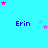 A static image with a bright cyan background featuring multiple instances of the name 'Erin' in blue text, surrounded by scattered pink and light blue stars.