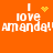 Orange background with white pixelated text reading "I love amanda!" repeated twice, featuring yellow heart and starburst symbols above the first 'love' in each instance.