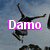 A person in mid-air performing a trick on a scooter against a cloudy sky background, with text overlays changing across frames.