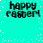 Cyan background with white pixelated dots and four identical black text blocks reading 'happy easter!' in a