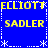 Blue background with yellow text "ELLIOTT" and "SADLER" arranged in a pattern, bordered by white dashed lines and asterisks