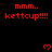 Red pixel text and heart symbols on black background with gray corner overlay, repeating across multiple