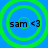 Four identical circular green ripple patterns on a blue background, each containing the text 'sam <3' in black pixelated font.