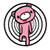 Pink cartoon figure with circular head and white face stands inside concentric black-and-white rings on gray background, changing leg positions across frames.