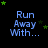 Blue text reading 'Run Away With...' on a black background with green star shapes scattered around, showing animation changes in star positions.