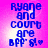 Blue pixelated text on a pink gradient background reads "Ryane and Court are BFF's!" with a small heart symbol, displayed in a of four identical