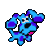 Blue cartoon dog with purple spots and pink cheeks in multiple pixelated poses on gray background.
