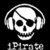 Pixelated black-and-white icon of a skull wearing headphones with an eyepatch, below which is partially visible pixelated text.