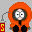 Pixelated orange cartoon character in hooded outfit with black shoes, showing facial expressions and head turns across frames.