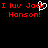 Red pixelated text on black background reads "I luv Jack Hanson!" with a white heart symbol replacing the 'o' in "luv", repeated twice side-by-side.