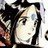 A 48x48 pixel animated buddy icon featuring a close-up of an anime-style character's face on the left and stylized text on the right, with visible dithering and low-resolution rendering artifacts.