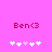Pixelated pink background with red text 'Ben<3' and five white/pink heart icons below, showing animation changes in heart positions.